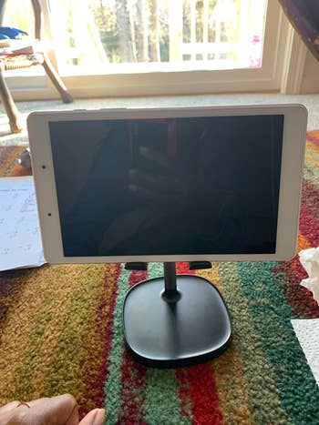 reviewer's stand with the black ipad