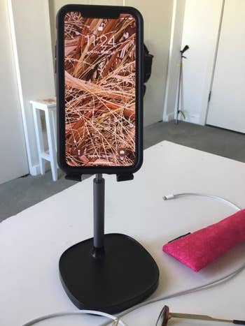 reviewer's phone on a stand