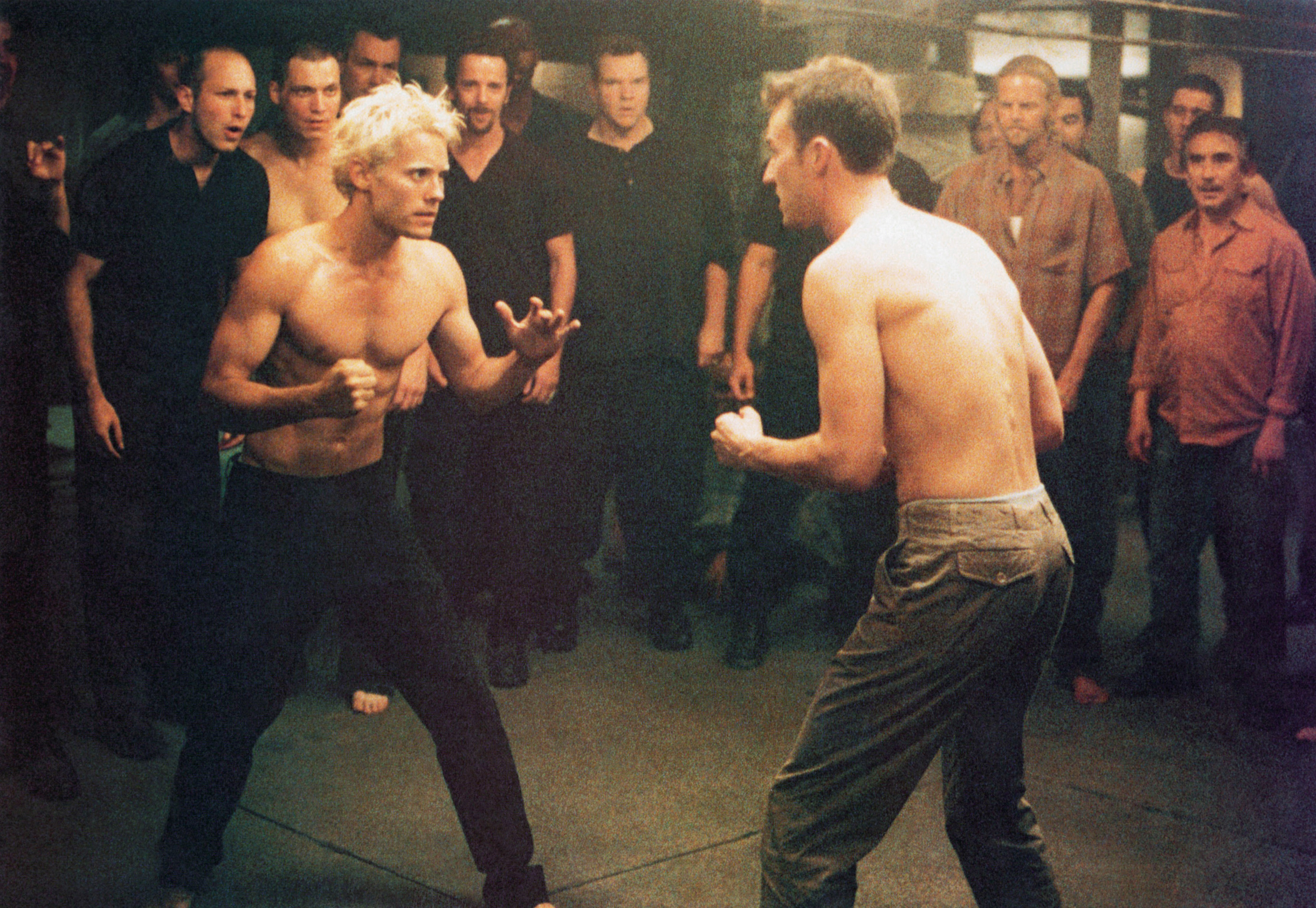 Two men in the fight club fight