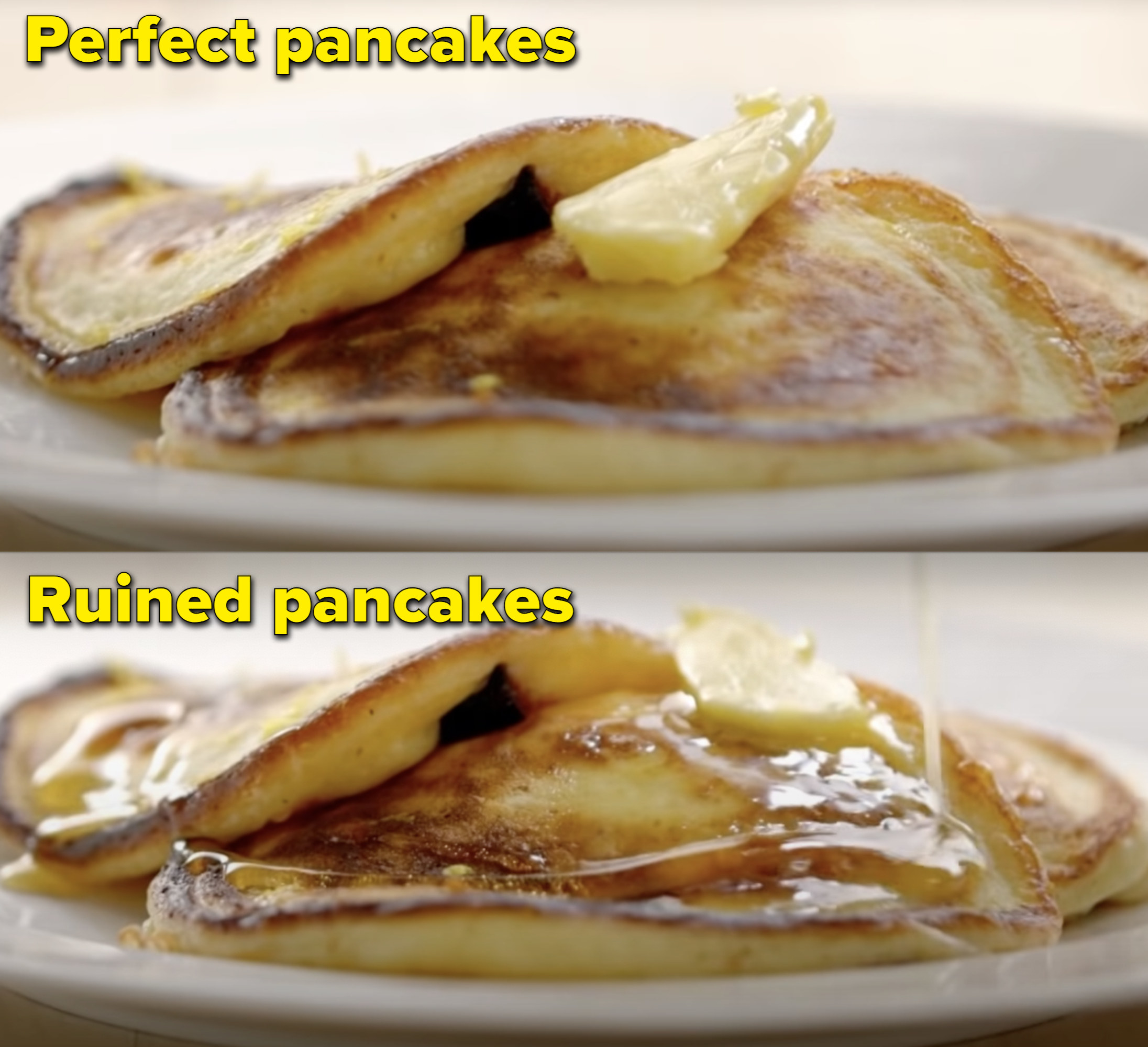 Pancakes with and without syrup