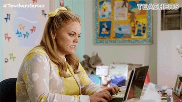 A gif from Teachers of someone saying &quot;YES&quot; while shopping online