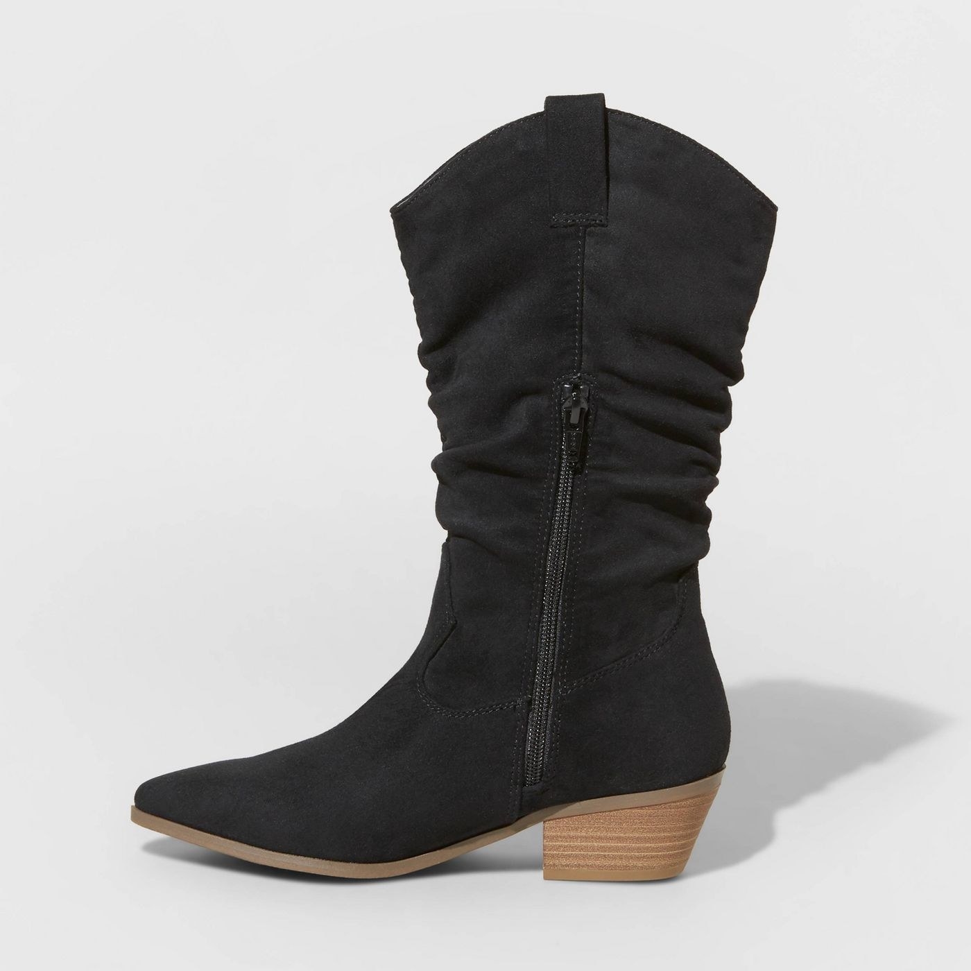 A black western heeled boot