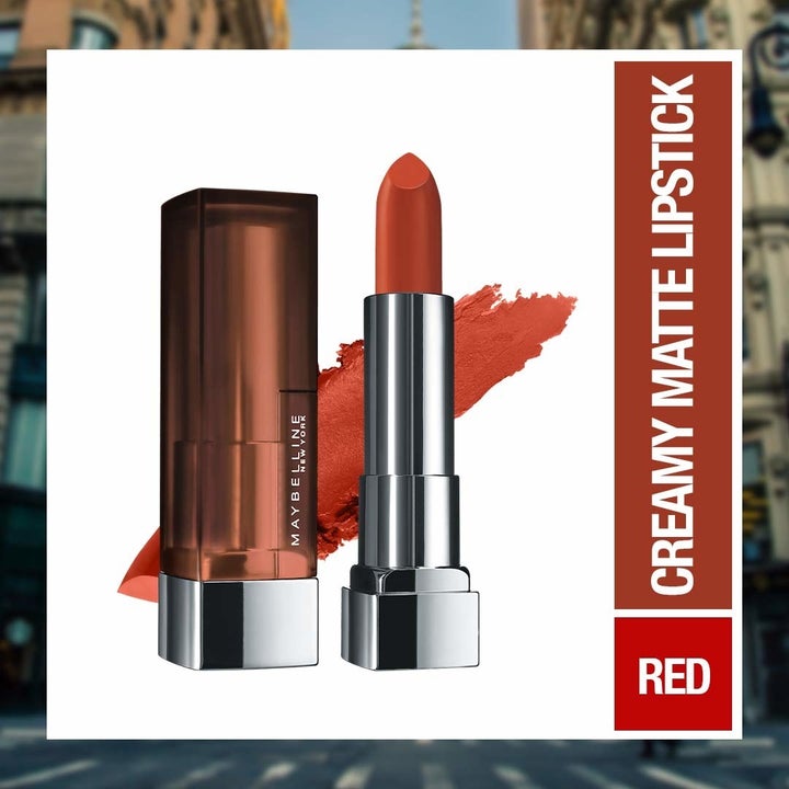 A red lipstick with its swatch beside it