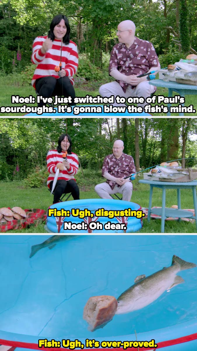 A fish assesses the bread Noel's using as bait as over-proved and disgusting