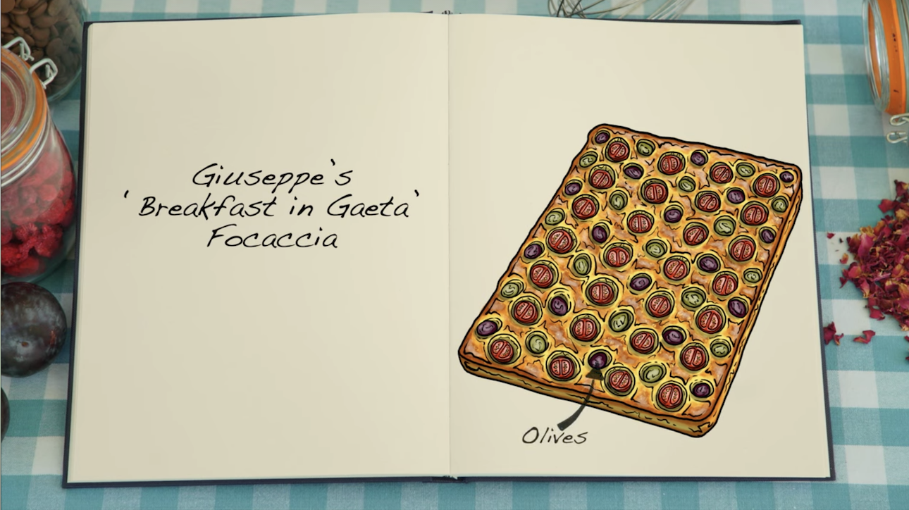 Giuseppe&#x27;s olive-laden &quot;Breakfast in Gaeta&quot; focaccia