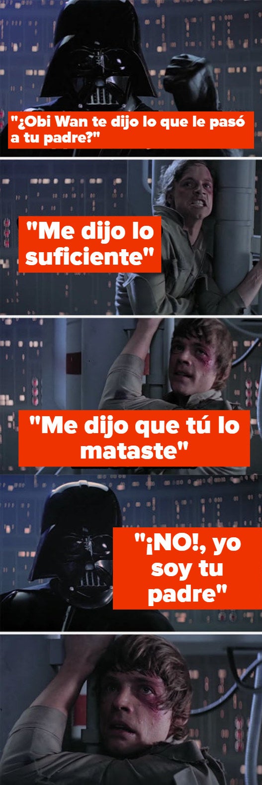 Darth Vader telling Luke that he is his father in "The Empire Strikes Back"