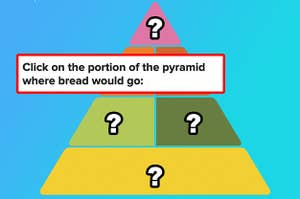 A mystery food pyramid with the caption: Click on the portion of the pyramid where bread would go