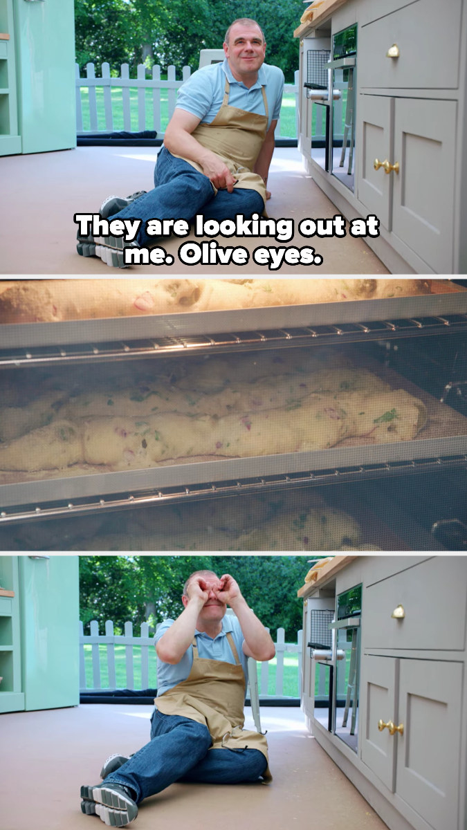 Jurgen says &quot;olive eyes&quot; in his breadsticks are looking out at him