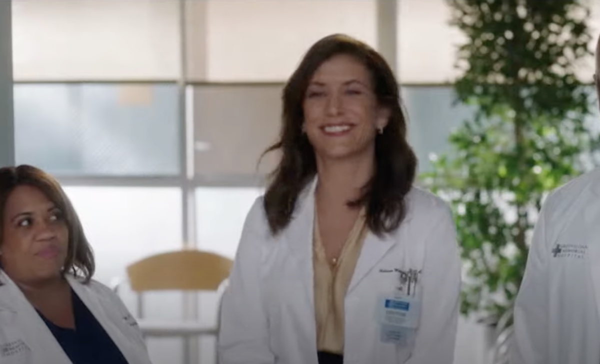 A smiling Kate as Dr. Montgomery, with Chandra Wilson as Dr. Miranda Bailey looking at her