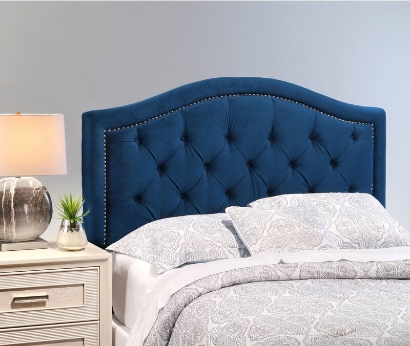 A blue headboard in a home