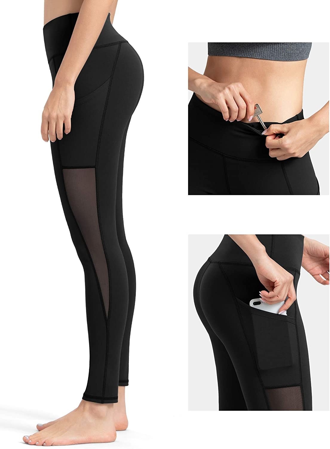 Lululemon Womens Crop Leggings Vertical Zipper Pocket Yoga Pants Black Sheer  2