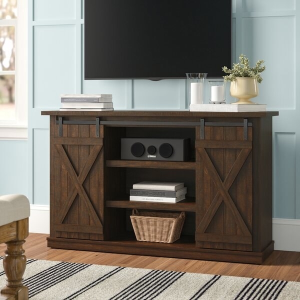 the TV stand in brown