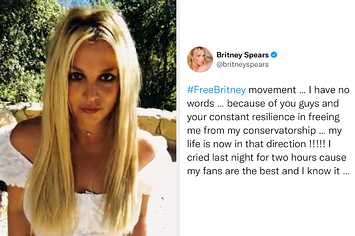 Britney Spears side by side with her tweet