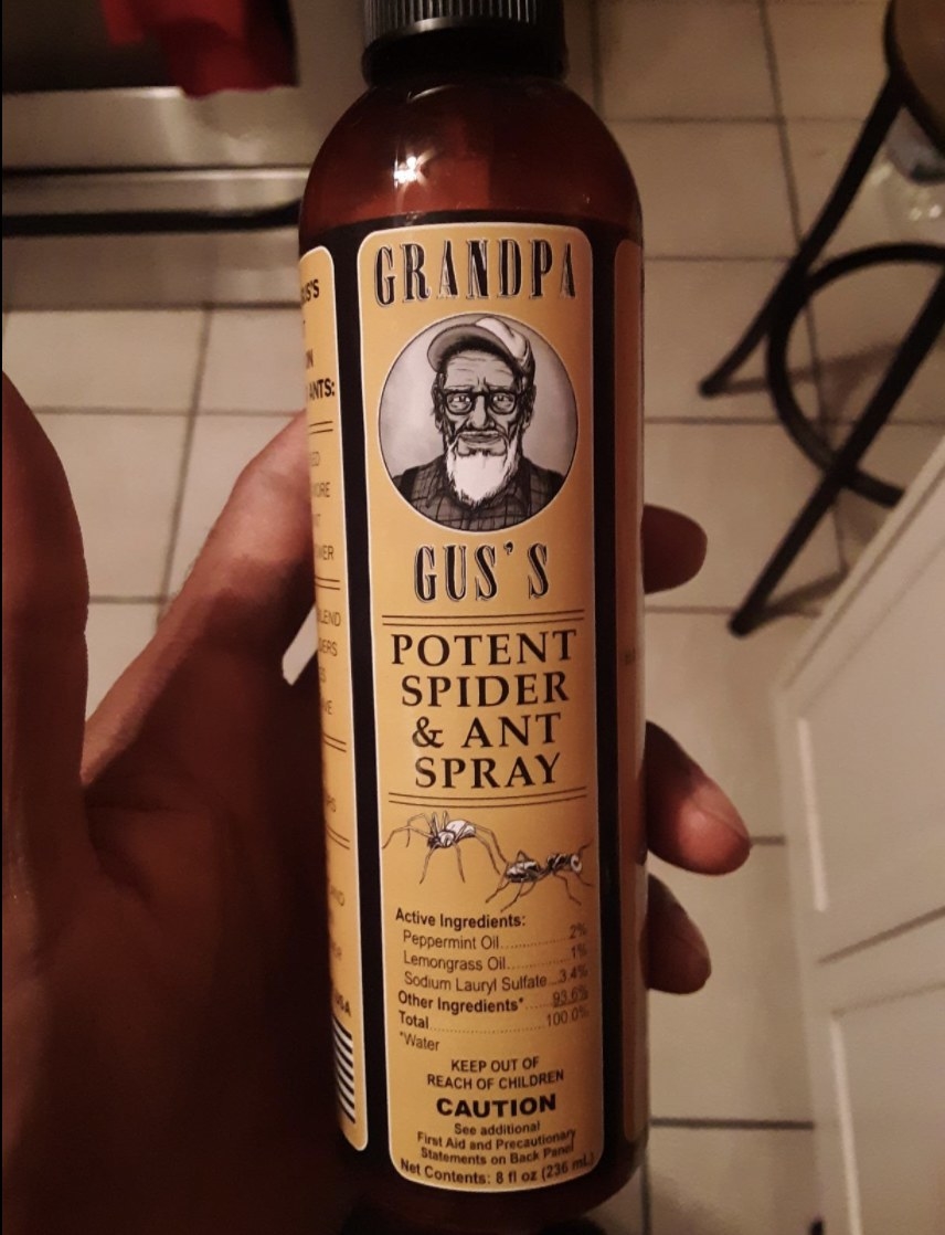 Bottle of Grandpa Gus&#x27;s Potent Spider And Ant Spray