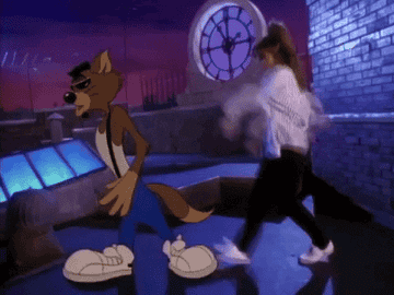Paula Abdul dancing with an animated cat in the video for her song &quot;Opposites Attract&quot;