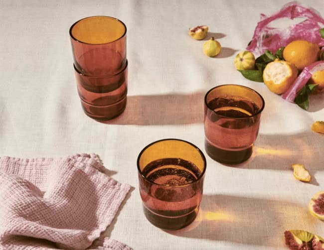 several drinking glasses on a styled table