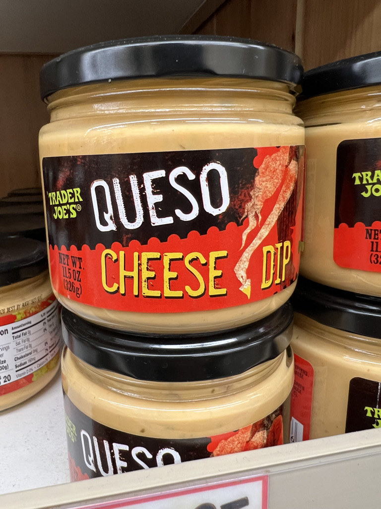 Trader Joe&#x27;s shelf table queso dip.