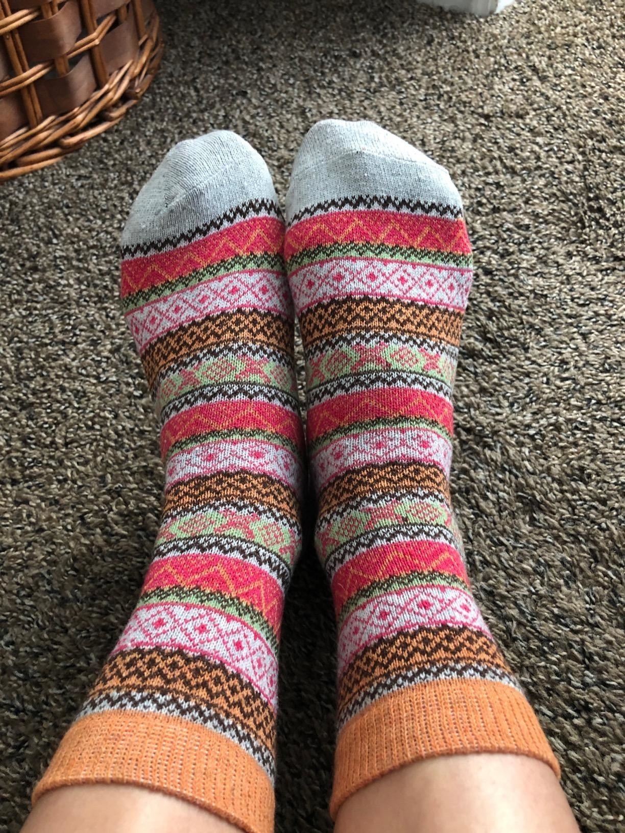 a reviewers printed colorful warm socks