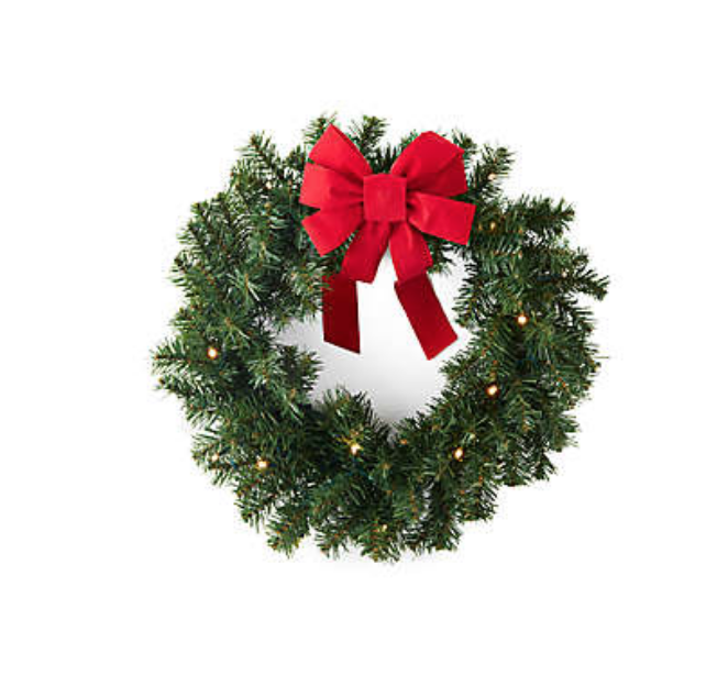 Classic Faux Pre-Lit LED Christmas Wreaths in Green with red bow