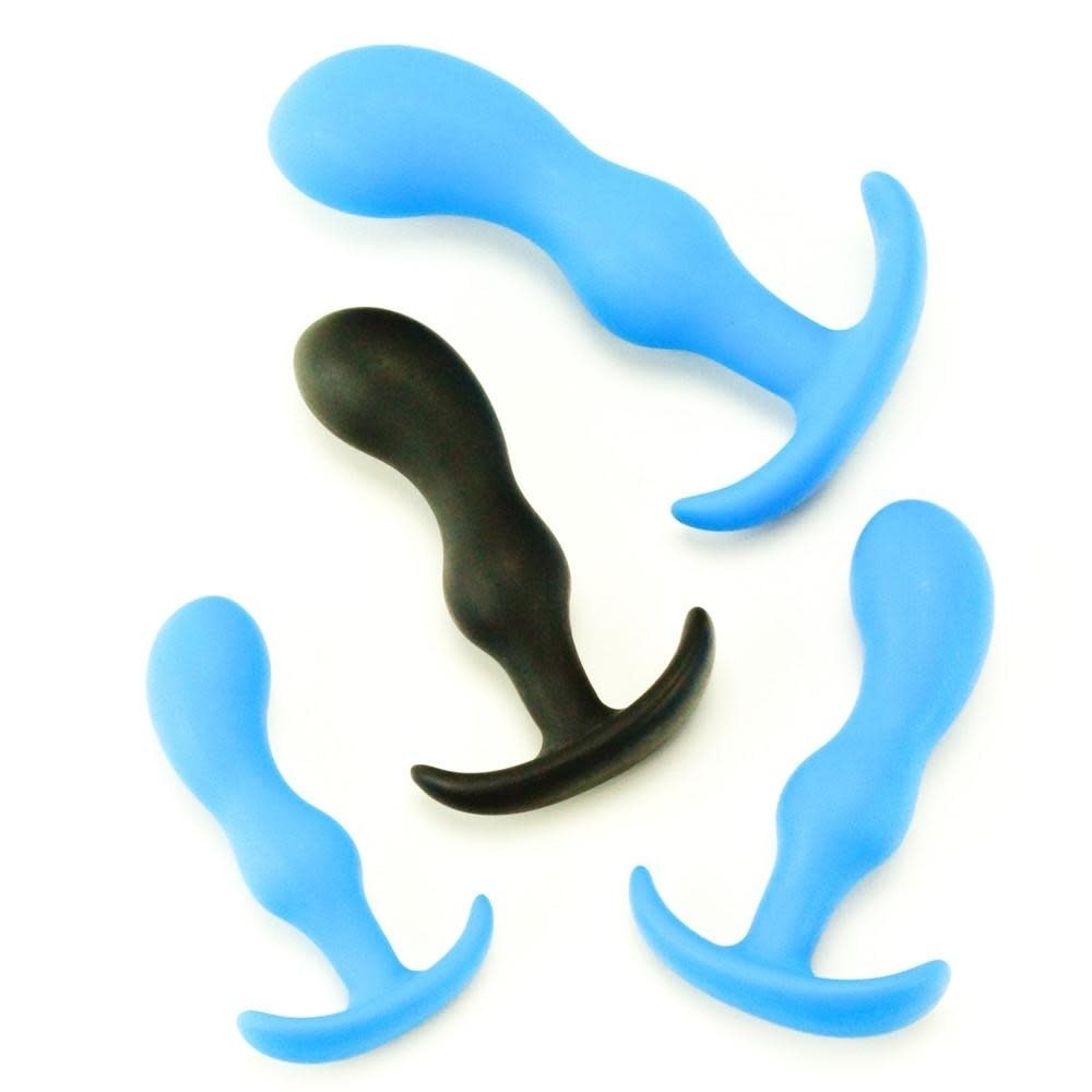 Assortment of blue and black anal plugs