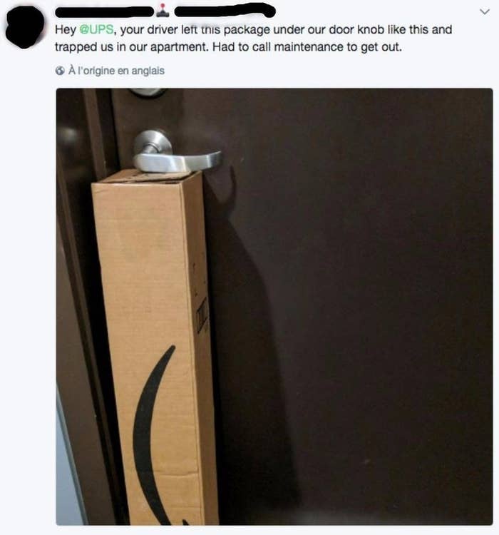 person trapped by a package
