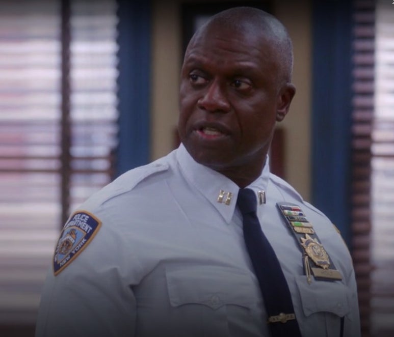 Holt talking to his precinct in &quot;Brooklyn Nine-Nine&quot;