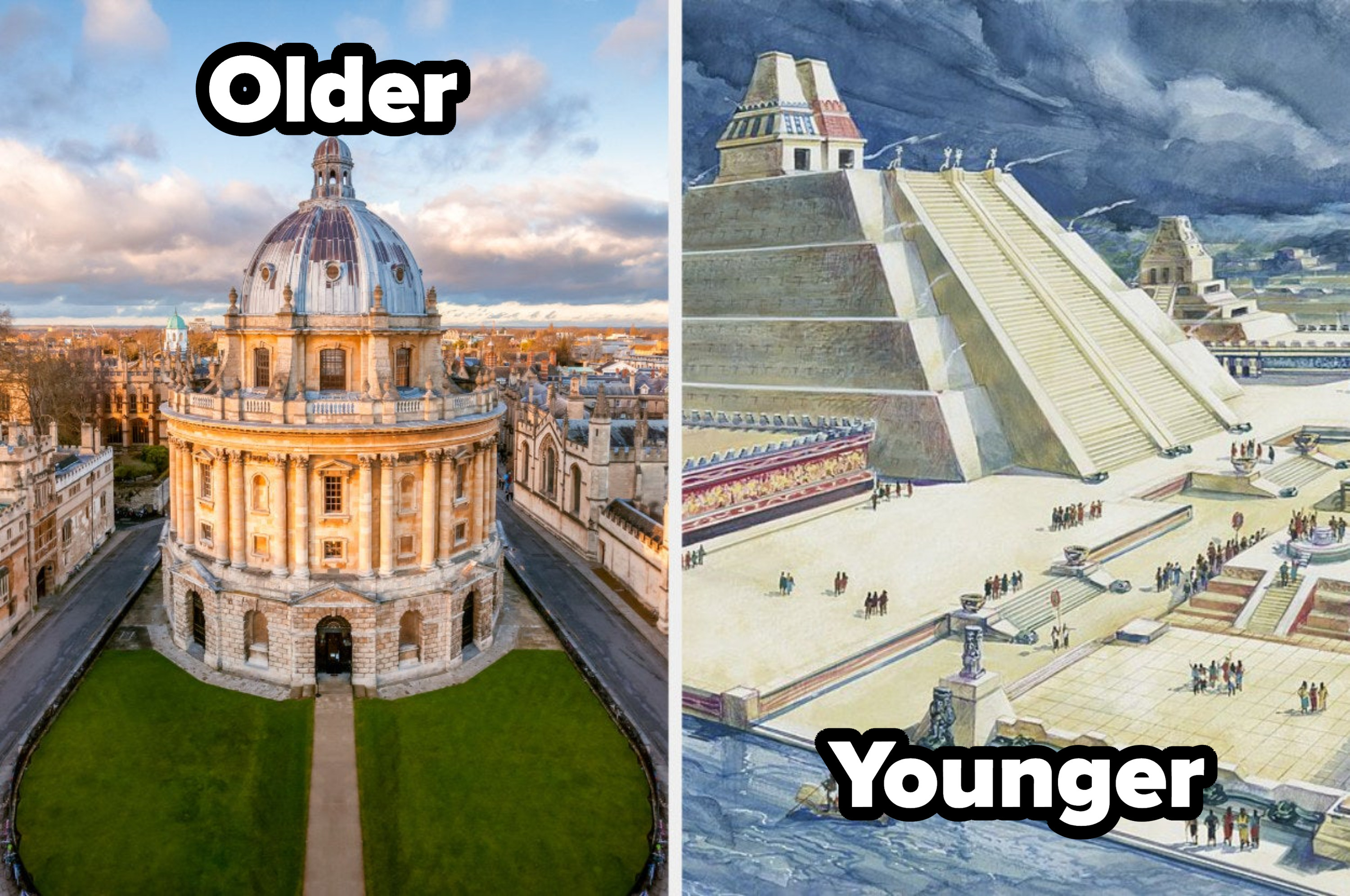Oxford and a rendering of an Aztec civilization