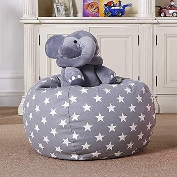 The bean bag stuffed and in a playroom