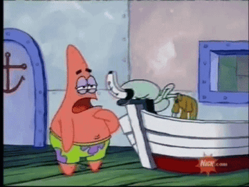 Squidward slamming his head on the register while waiting for Patrick to order