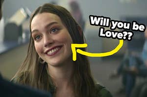 A close up of Love Quinn from "You" as she smiles brightly