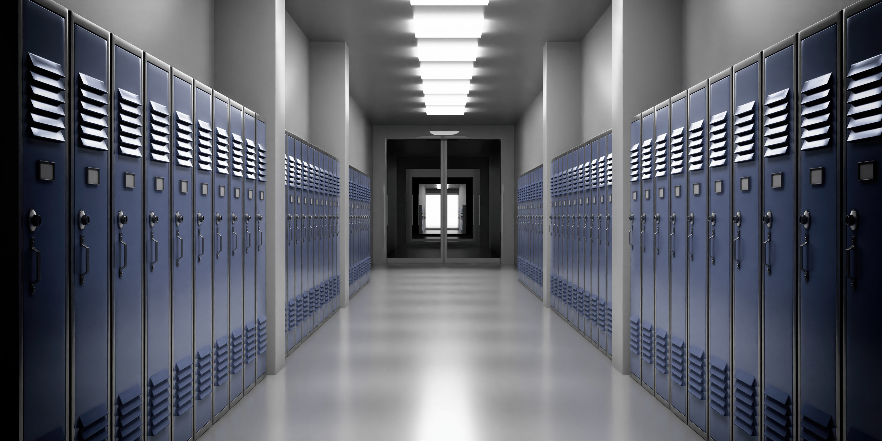 an empty high school hallway lined with lockers