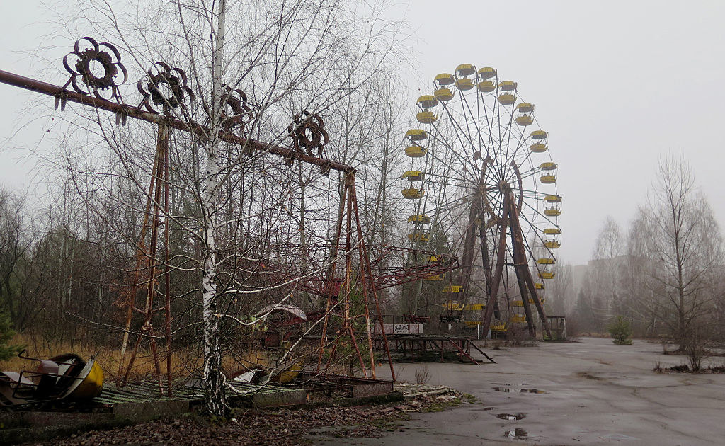 old ferris wheel and metal structures at Pripyat Ukraine