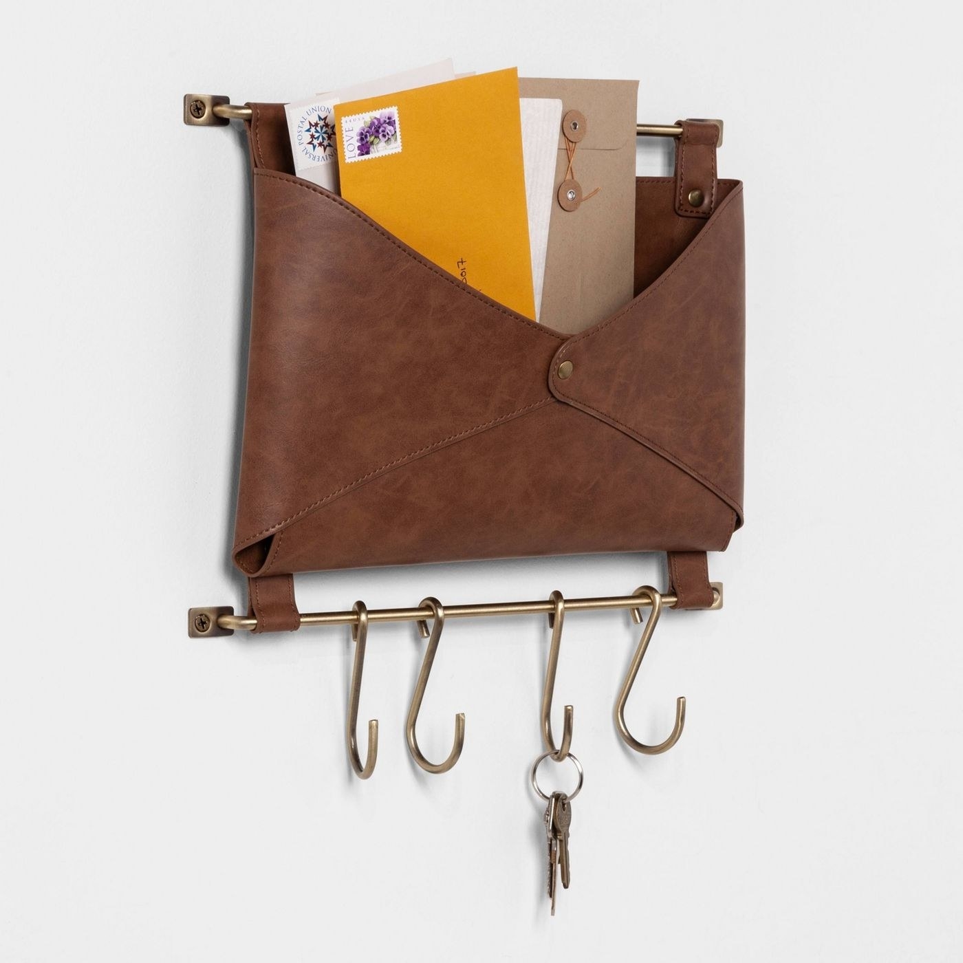 The Entryway Metal Hook Rail with Faux Leather Folio.