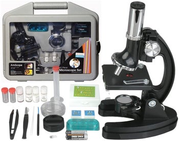 The microscope with the carrying case and accessories