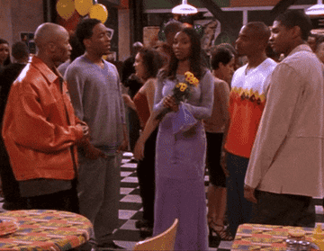 Moesha is standing in the middle while all her ex&#x27;s surround her.