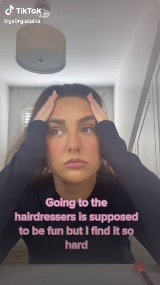 Georgia with the caption &quot;Going to the hairdressers is supposed to be fun but I find it so hard&quot;