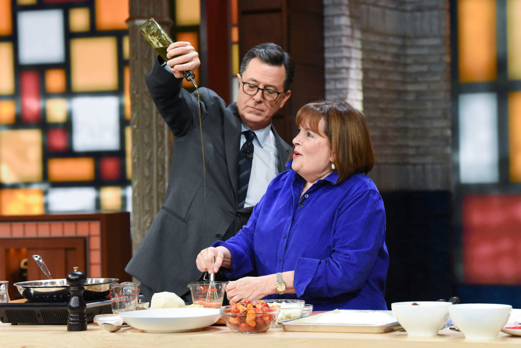 Ina Garten cooking with Stephen Colbert