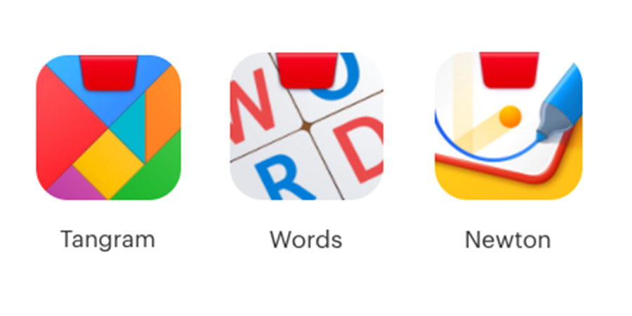 Visual icons of Osmo&#x27;s games Tangram, Words and Newton