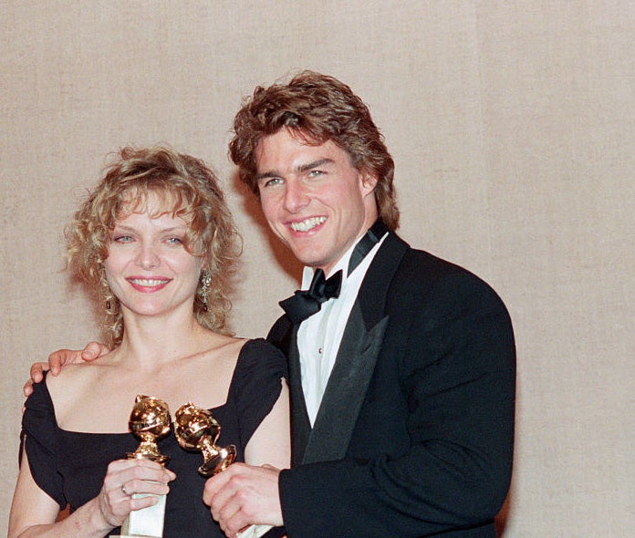 with michelle pheiffer posing with their golden globes