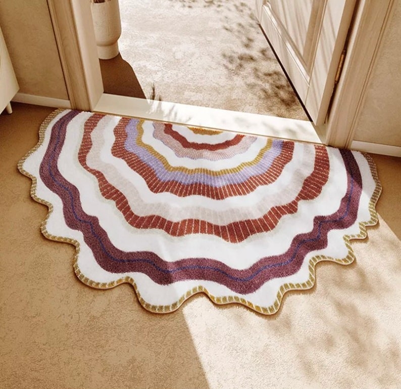 abstract rug with different colors in a wavy rainbow pattern