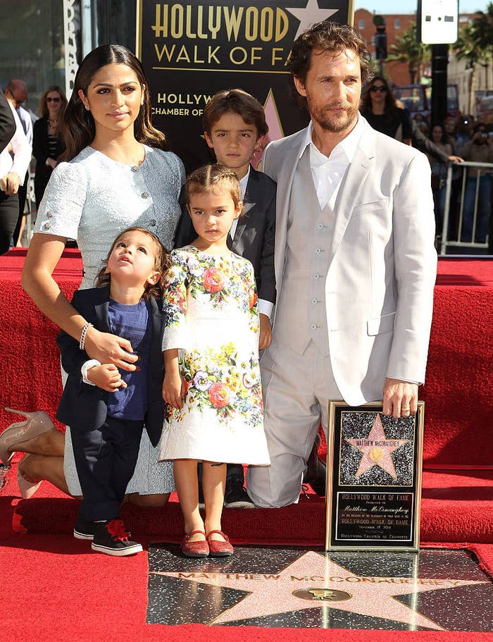 Matthew with his wife and three kids at his Hollywood Walk of Fame ceremony