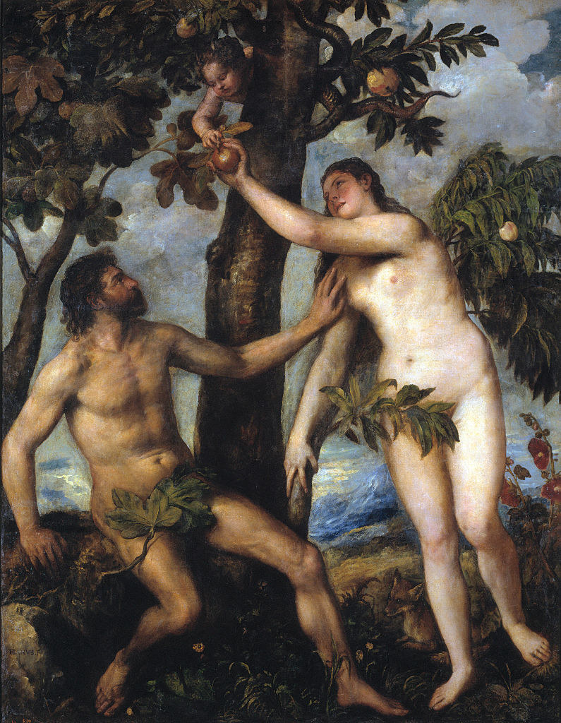 painting of adam and eve with the apple