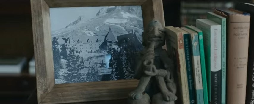 A framed picture of the Overlook Hotel on a shelf in &quot;The Dark Tower&quot;