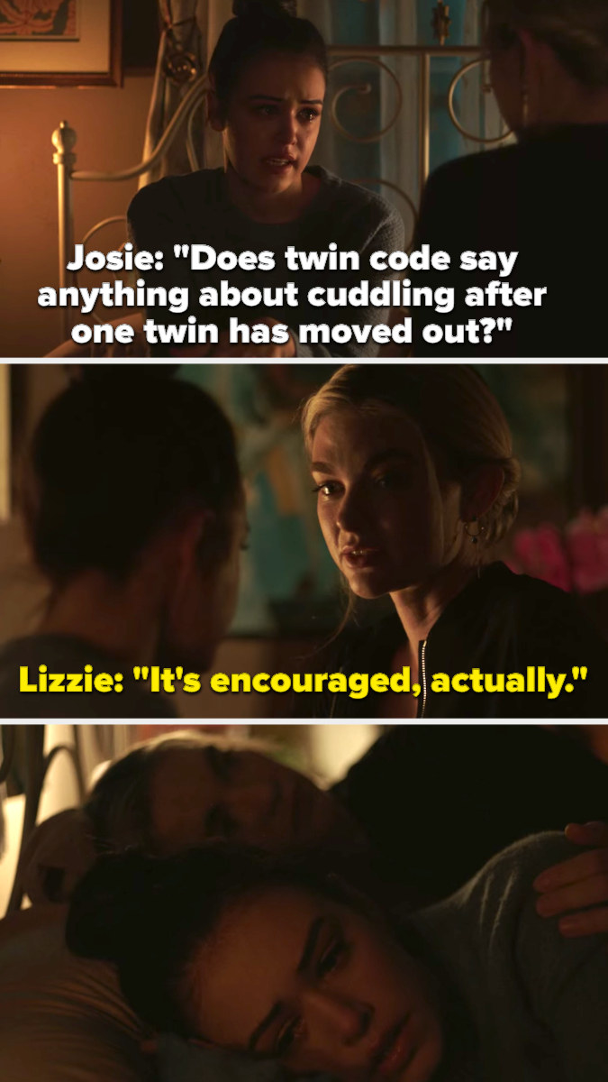 Josie: &quot;Does twin code say anything about cuddling after one twin has moved out?&quot;