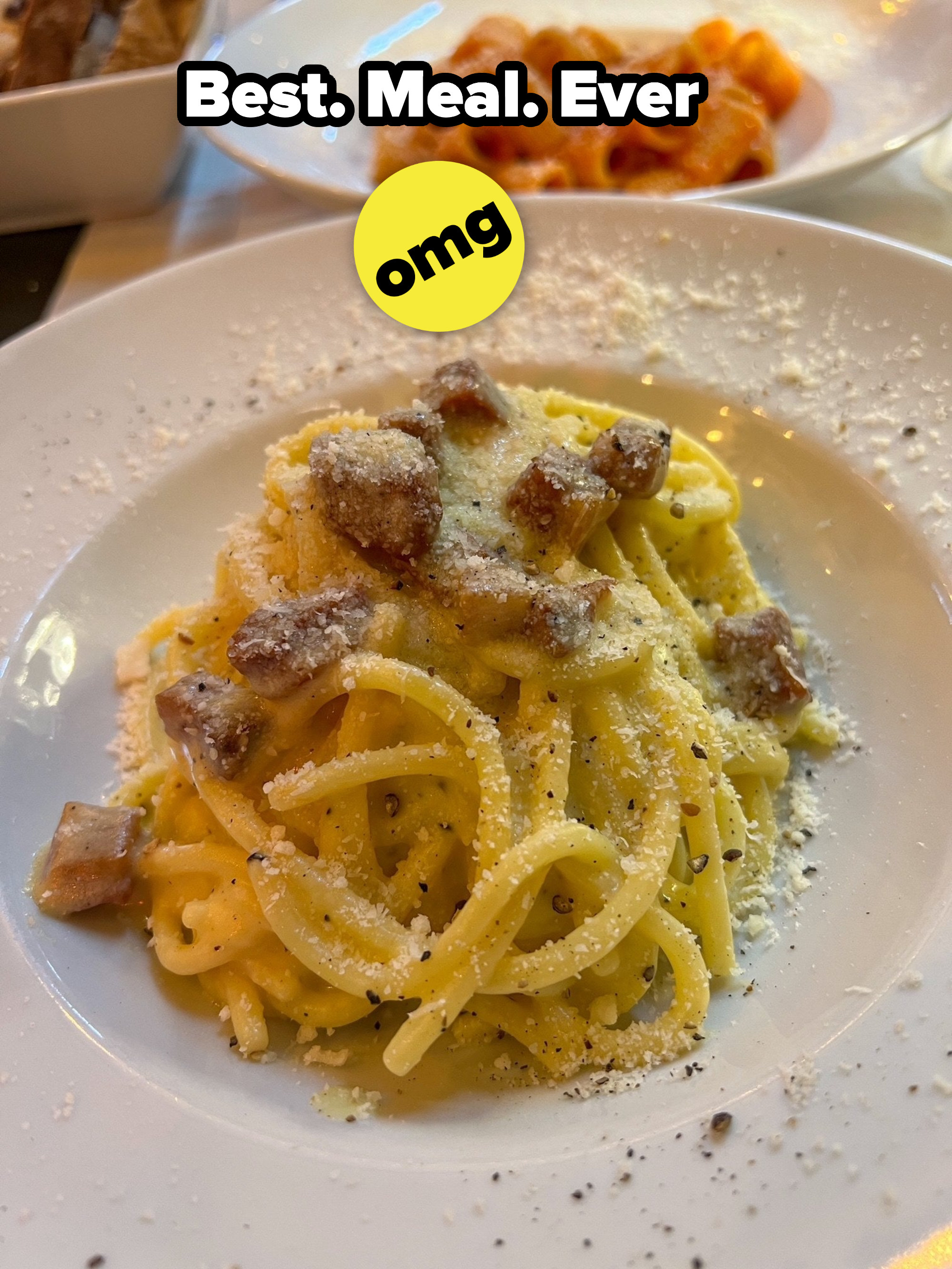 A plate of spaghetti carbonara