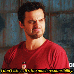 A close up of Nick Miller as he says, &quot;I don&#x27;t like it. It&#x27;s too much responsibility&quot;
