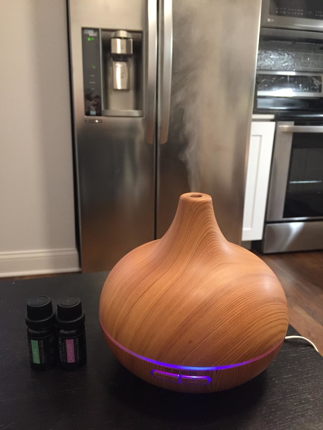 Reviewer&#x27;s essential oil diffuser placed on counter