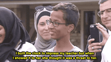 Ahmed Mohamed talking to press about getting arrested for building a clock