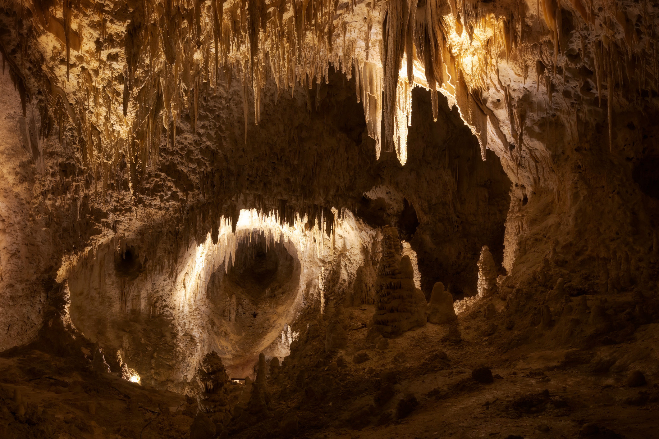 Stalactites in a cave at Carlsbad Caverns National Park.