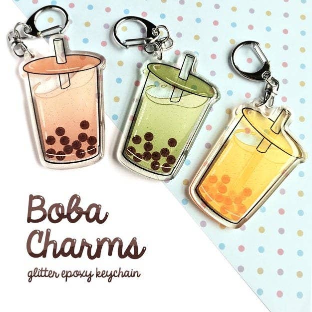 Boba Keychains Latte Series,bubble Tea Keychain,boba Tea Drink  Keychain,pink Car Accessories for Women,car Decor,cute Car Accessories,thai  